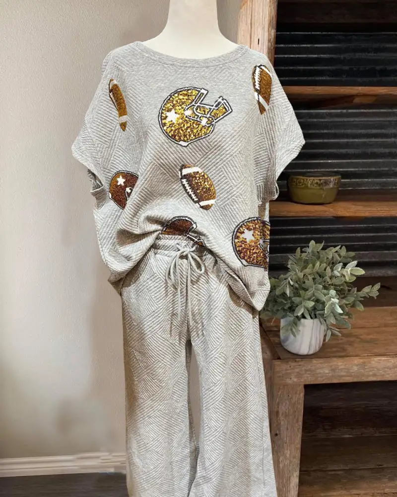 Football And Helmet Sequins Quilted Set