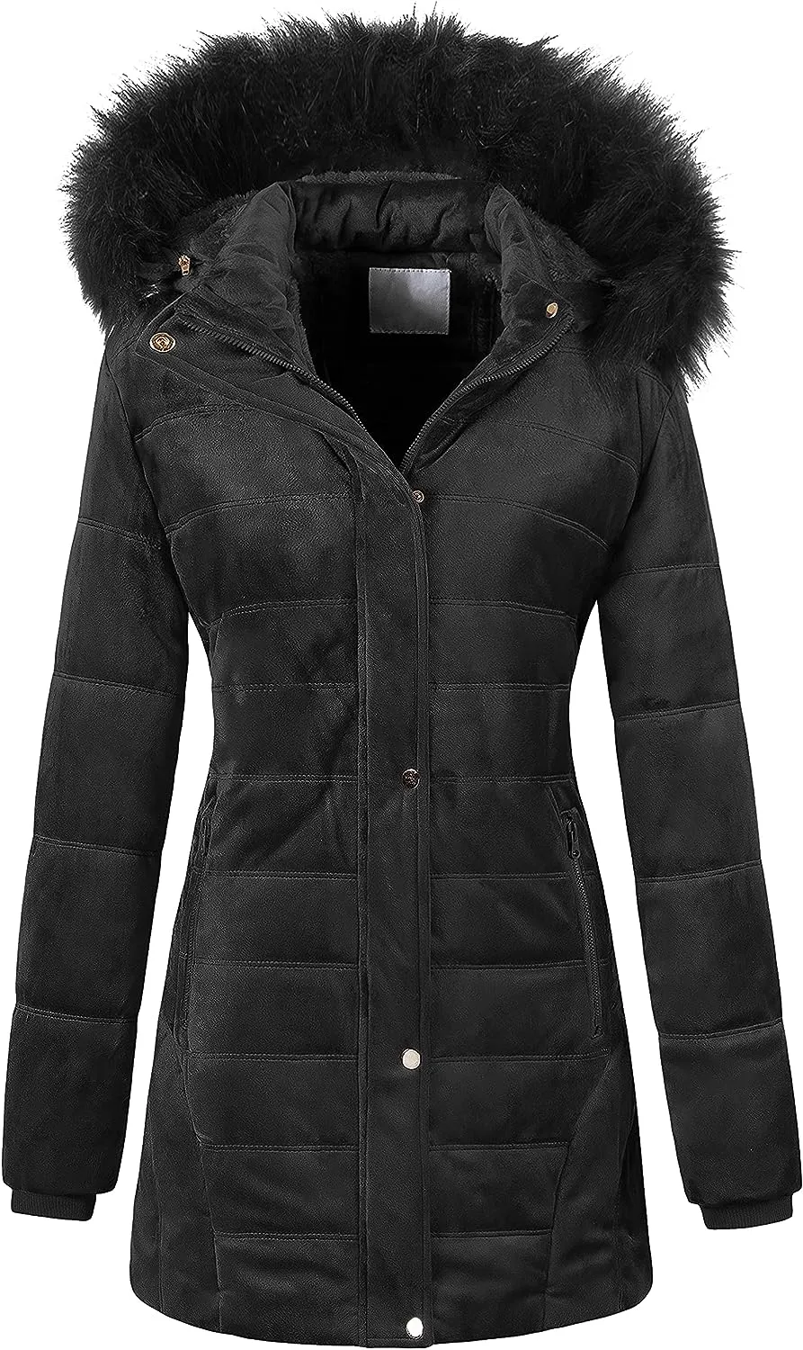 Women's Warm Winter Coat Velvet Puffer Jacket Quilted Faux Fur Hood