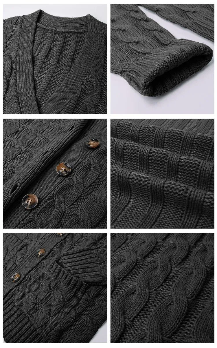 Knitted Solid Color Button Down Chunky Outwear Cardigan