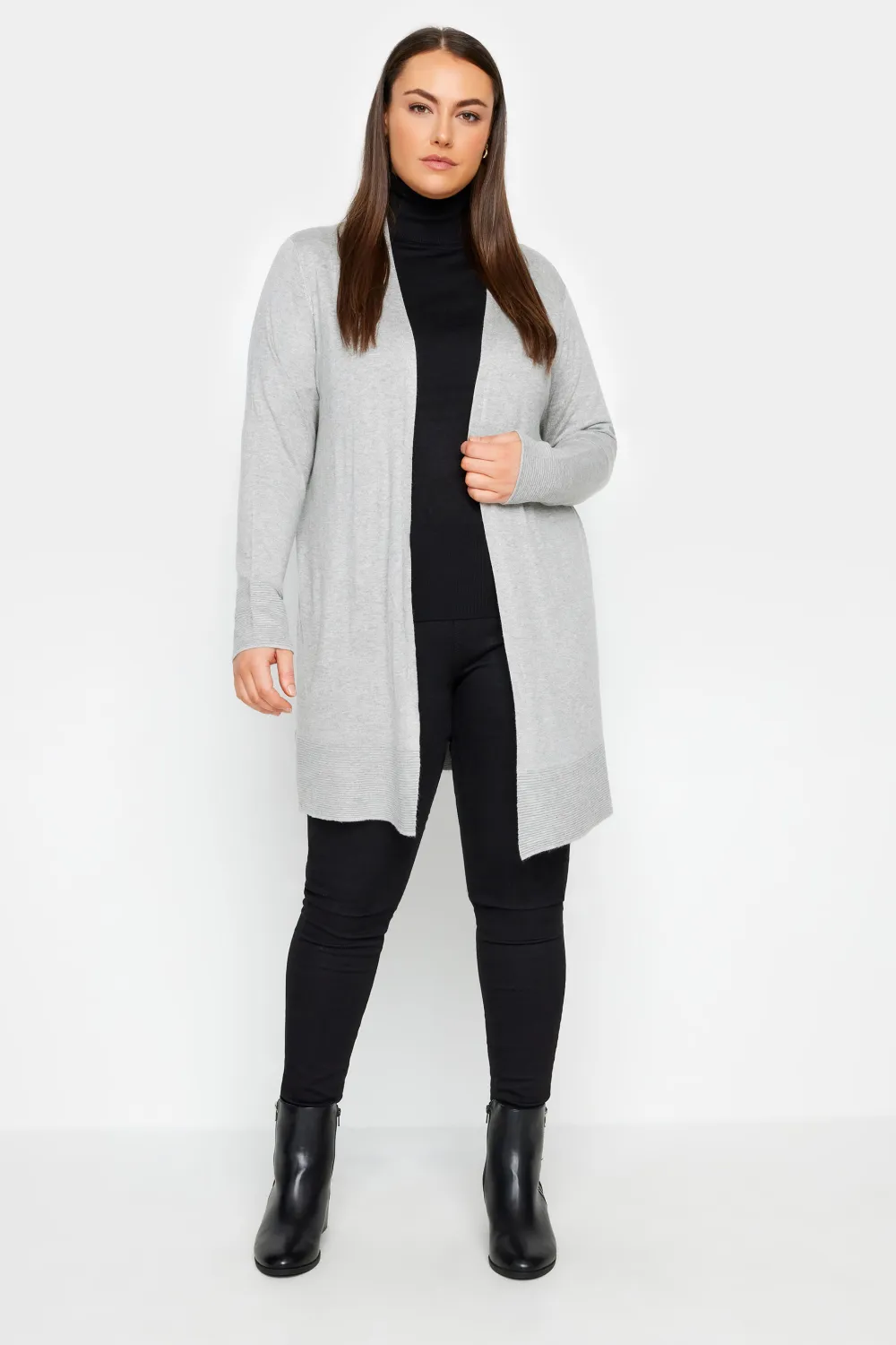 Evans Grey Clara Ribbed Detail Cardigan