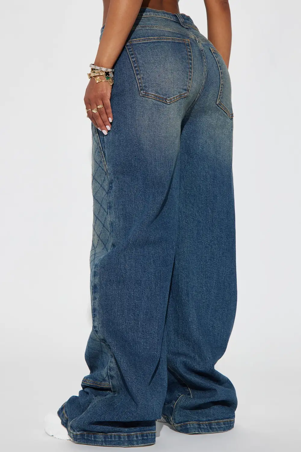 Midnight Streets Quilted Wide Leg Utility Jeans - Dark Wash