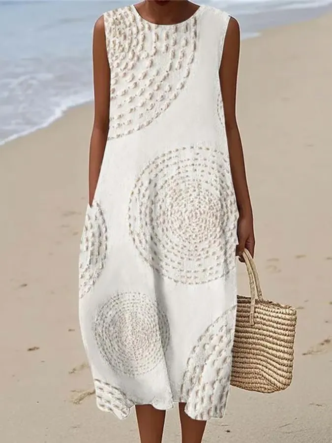 Women'S Round Neck Sleeveless Color-Block Printed Dress