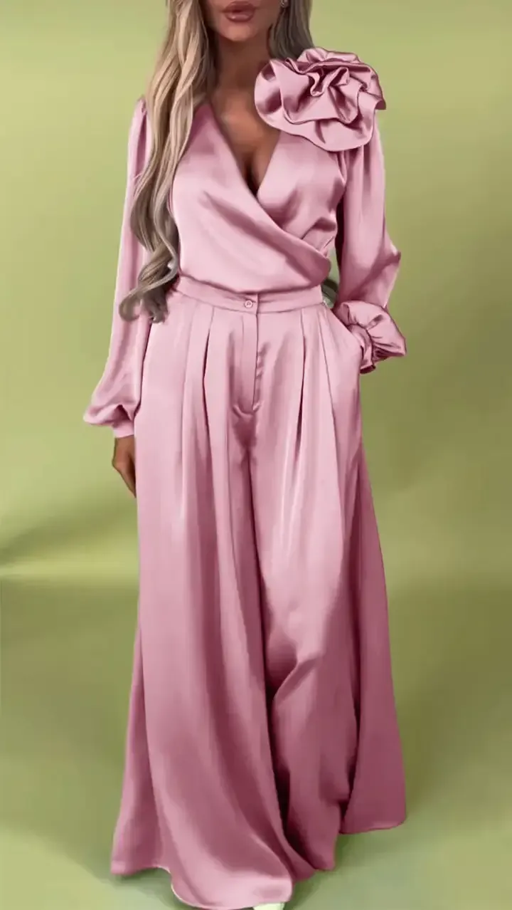 Women's Formal V-neck Satin Elegant Two-Piece Suits