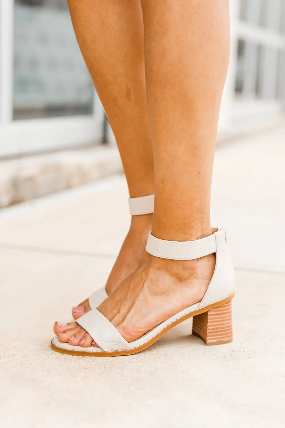 New You Beige White Woven Heeled Sandals