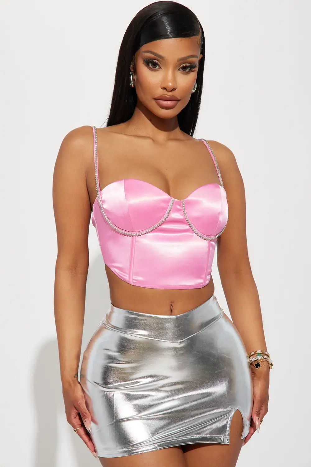 Bonita Rhinestone Corset Top - Pink