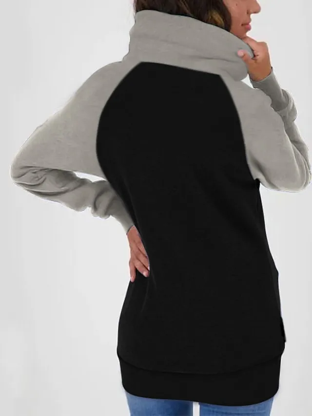 Women's Zip Hoodie Sweatshirt Basic Pocket Drawstring Zip Up White Light Green Pink Color Block Street Casual Pile Neck Long Sleeve Top Micro-elastic Fall & Winter