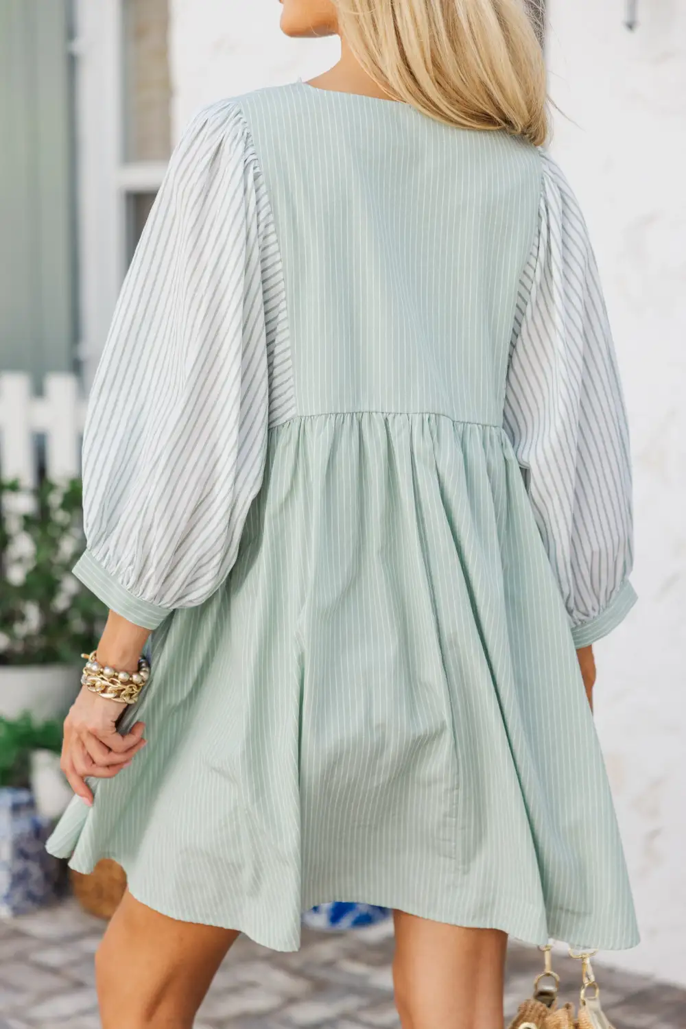 Through The Years Mint Green Striped Babydoll Dress