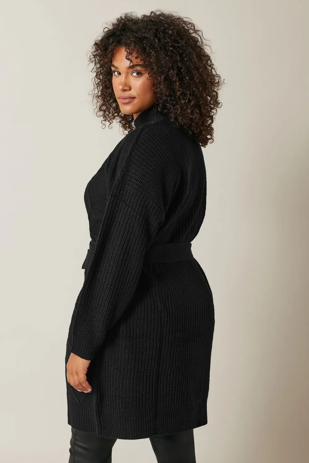 Evans Black High Neck Cable Knit Longline Jumper