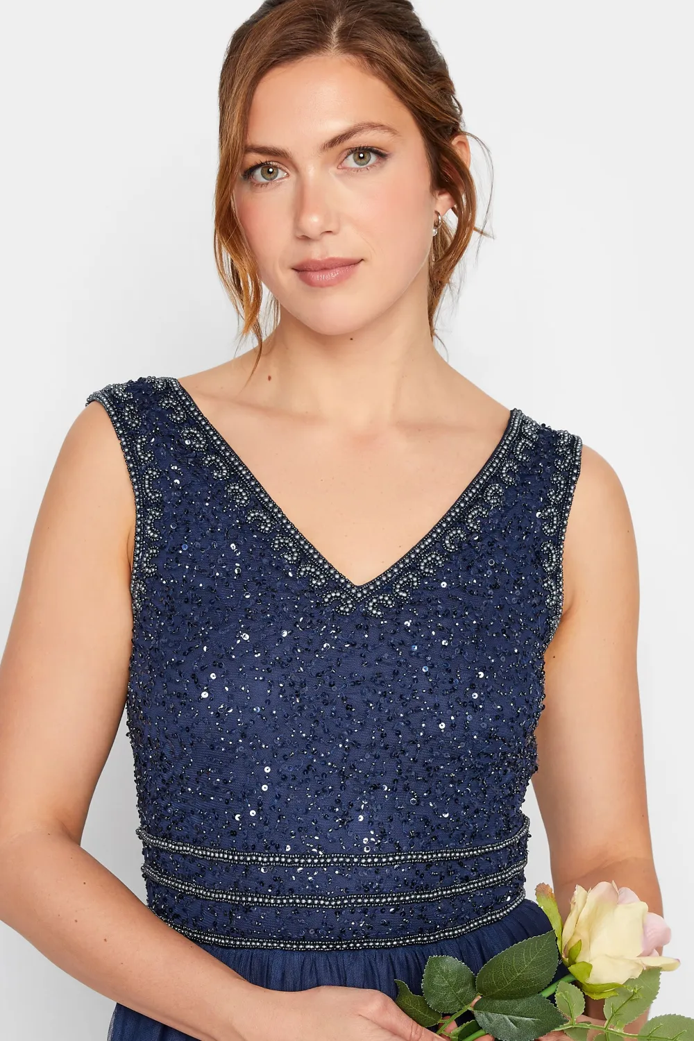 LTS Tall Blush Pink Sequin Hand Embellished Maxi Dress