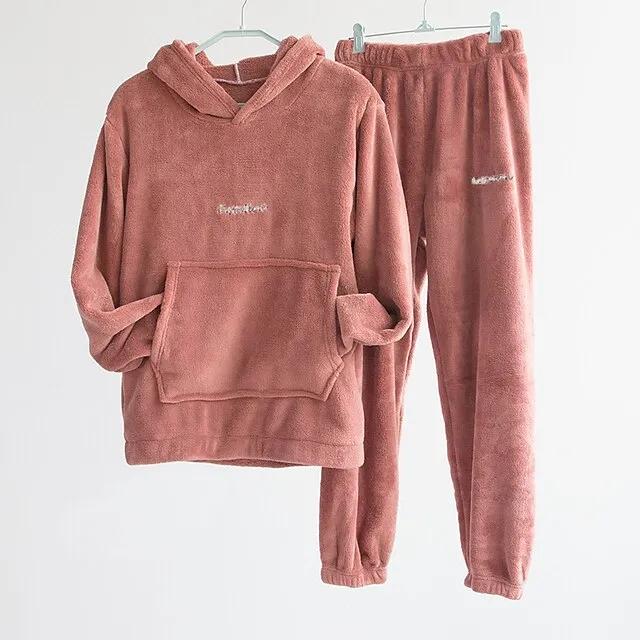 Women's Sweatshirt Tracksuit Pants Sets Solid Color Black White Pink Long Sleeve Casual Daily Basic Hooded Regular Fit Fall & Winter