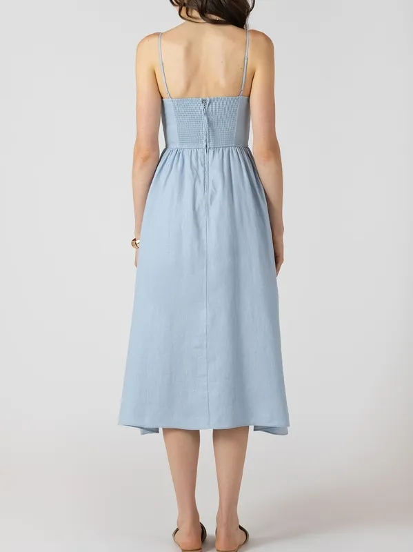V-Waist Sleeveless Midi Dress