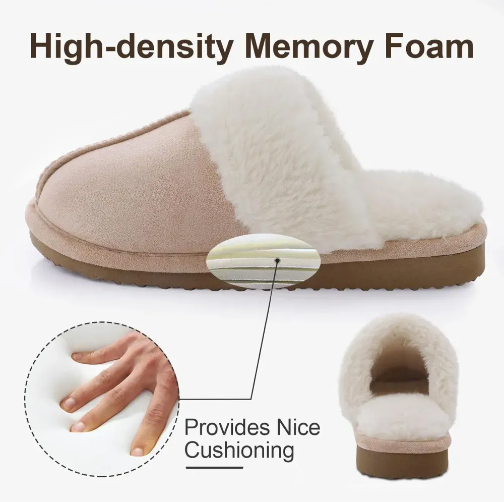 Women's Fuzzy Memory Foam Slippers Fluffy Winter House Shoes Indoor and Outdoor