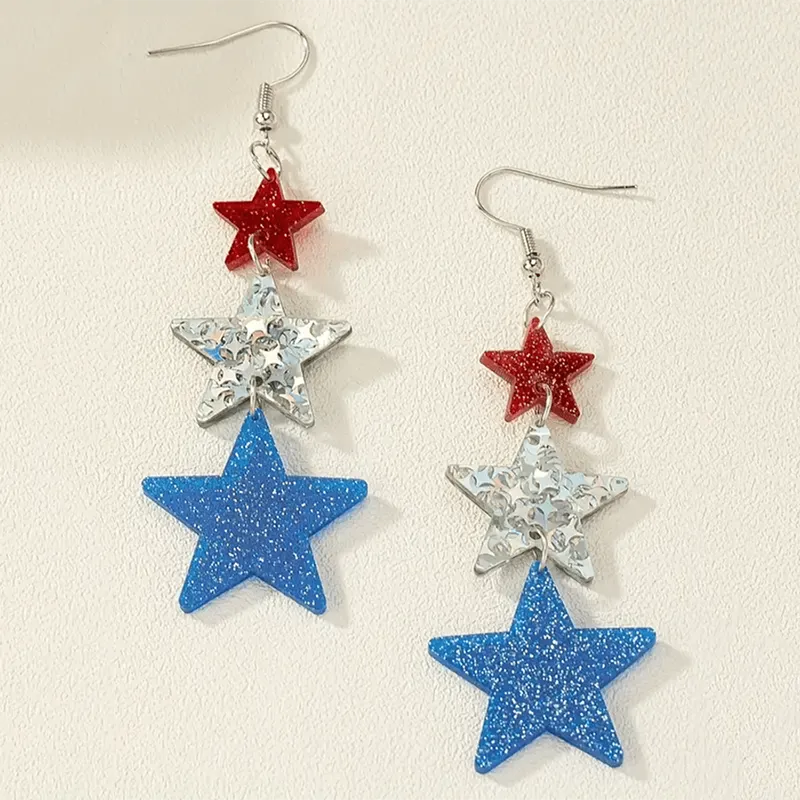 American Independence Day Five-pointed Star Three-color Stitching Glitter Simple Earrings
