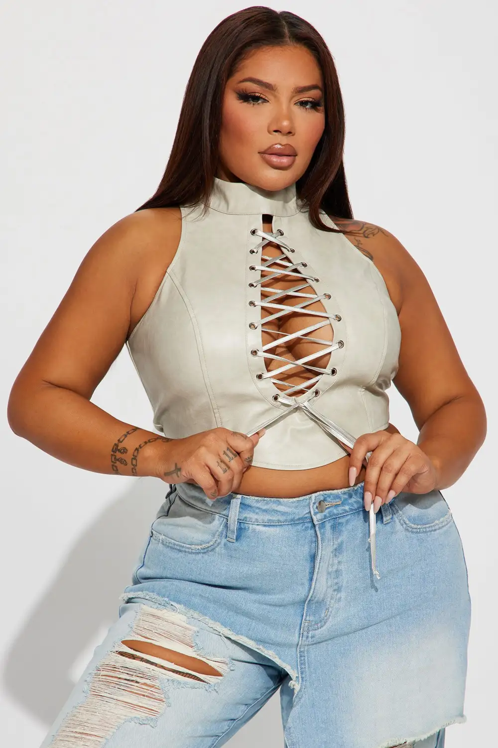 Keep On Going Faux Leather Top - Grey