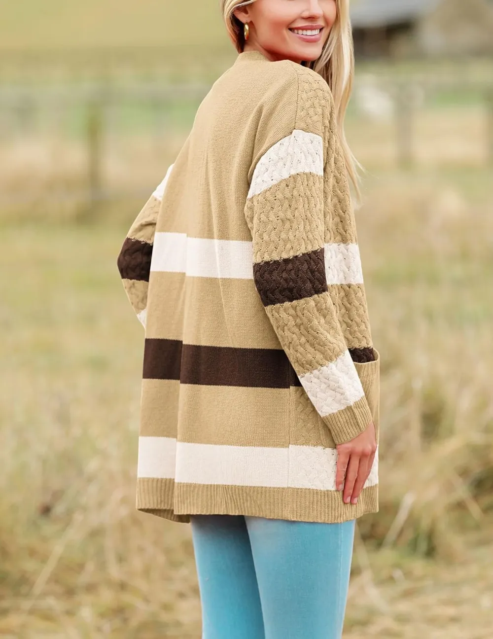Womens 2024 Long Sleeve Chunky Cable Knit Fall Cardigans Sweaters Button Down Open Front Outerwear with Pockets