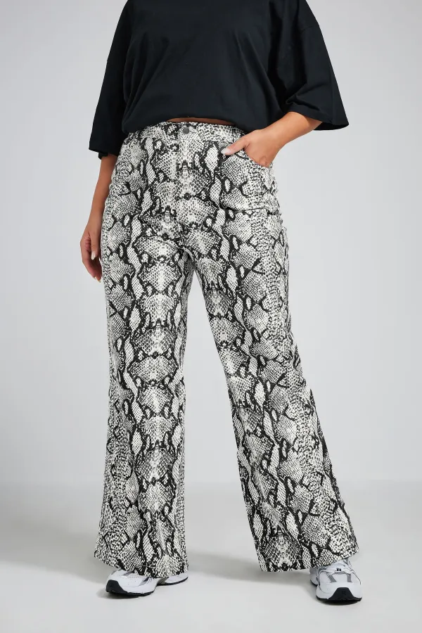 YOURS Curve Natural Brown Leopard Print Wide Leg Jeans