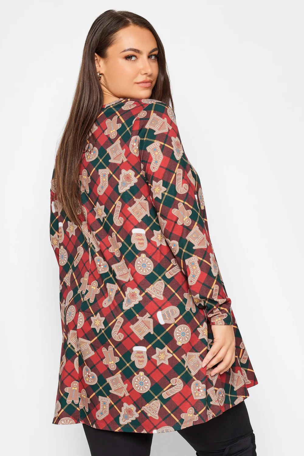 YOURS Curve Red Gingerbread Check Print Tunic Top