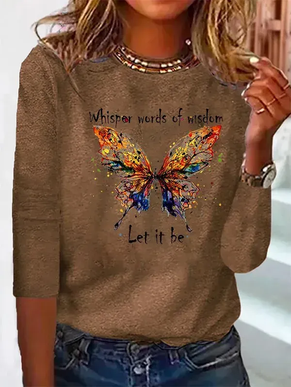 Butterfly Long sleeve Loose Casual T-Shirt