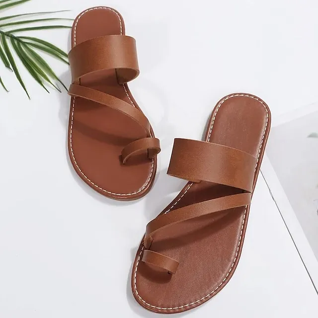 Women's Sandals Flat Sandals Orthopedic Sandals Bunion Sandals Outdoor Daily Beach Summer Flat Heel Round Toe Open Toe Classic Minimalism Walking Shoes Synthetics Loafer Solid Colored Black Red Brown