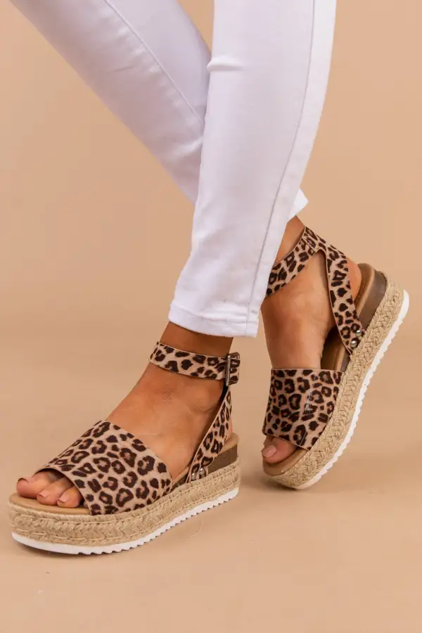 On Display Brown Leopard Espadrille Sandals