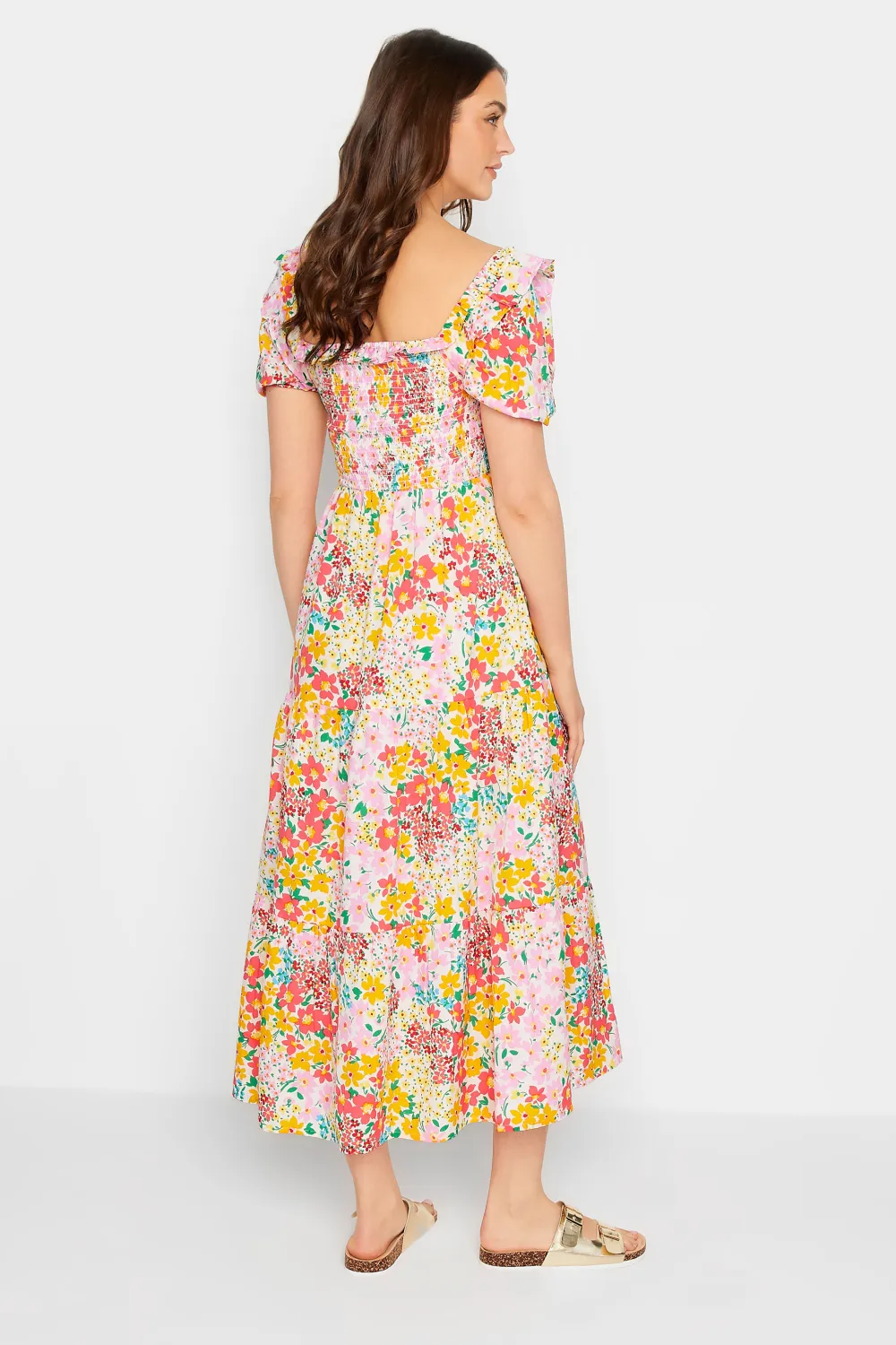 LTS Tall Yellow Ditsy Floral Shirred Midaxi Dress
