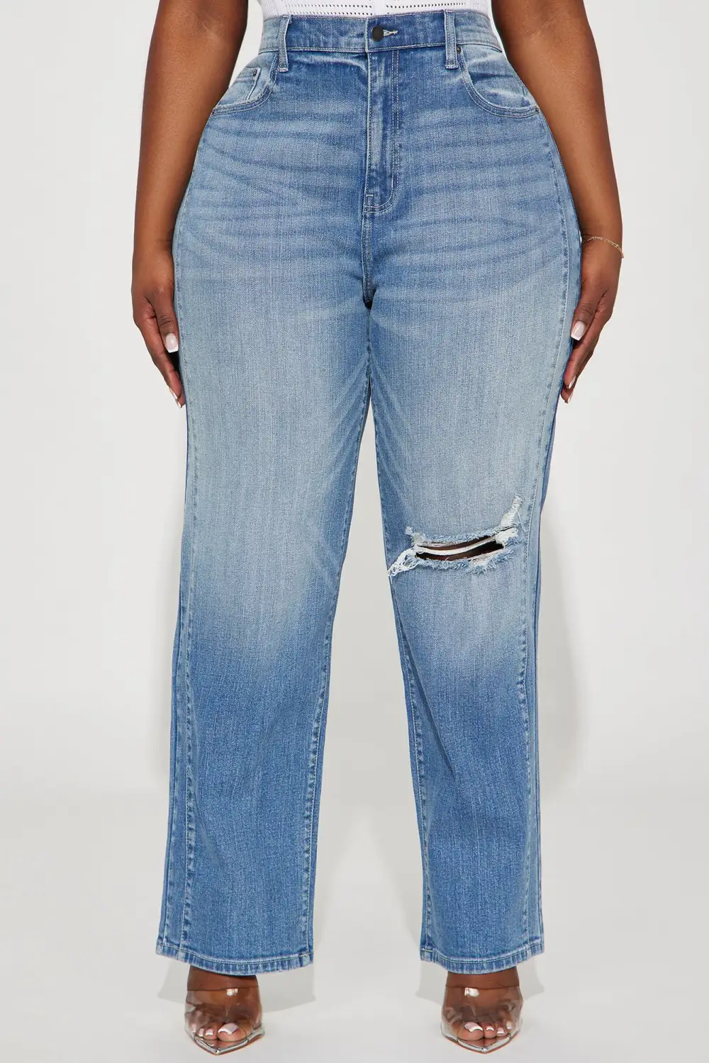 Of Two Minds Ripped Straight Leg Jeans - Medium Wash