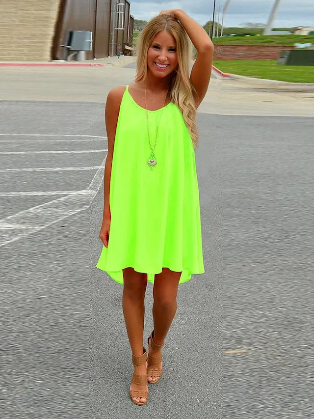 Women's Strap Dress Mini Dress fluorescent green Black White Sleeveless Pure Color Summer Spring Casual 2023 S M L XL XXL XXXL