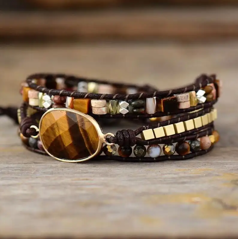Healing Tiger Eye Stone Beads Emotional Healing Bracelet-Spiritual Protection Meditation Balance Anxiety Stress Relief Grounding Bracelet