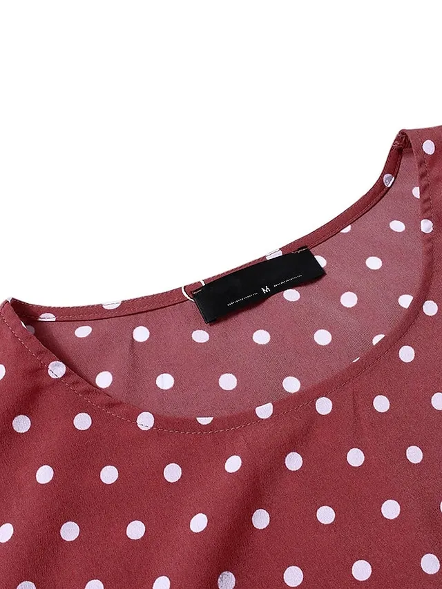 Women's Casual Dress Swing Dress Polka Dot Dress Long Dress Maxi Dress Green Blue Yellow Short Sleeve Polka Dot Print Spring Summer Crew Neck Basic Daily Weekend Loose Fit 2023 L XL XXL 3XL 4XL 5XL