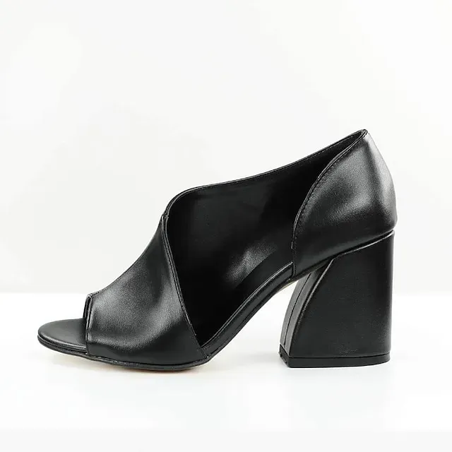 Women's Sandals Block Heel Sandals Plus Size Party Outdoor Office Summer Block Heel Low Heel Chunky Heel Peep Toe Elegant Casual Minimalism Walking Shoes PU Leather Loafer Solid Colored Dark Brown