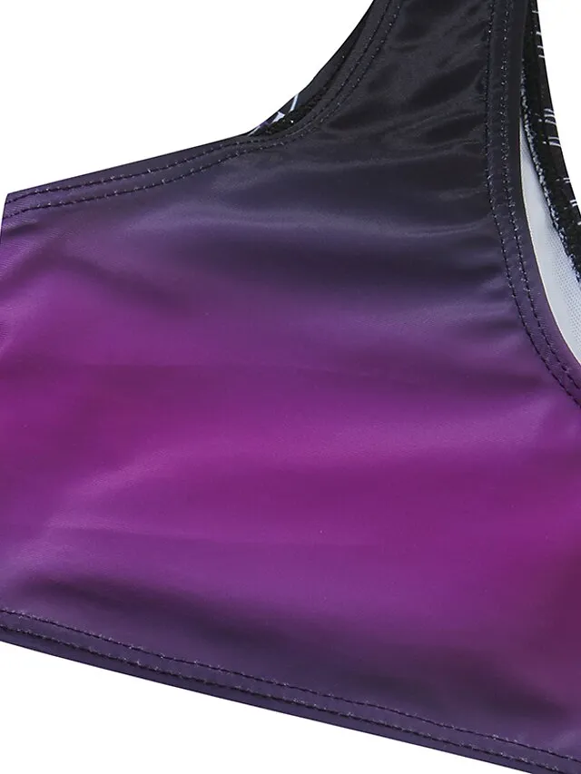 Women's Swimwear Bikini 2 Piece Normal Swimsuit Backless 2 Piece Push Up Sexy Printing Leaf Striped Black Light Green Wine Lavender Purple V Wire Bathing Suits New Vacation Stylish