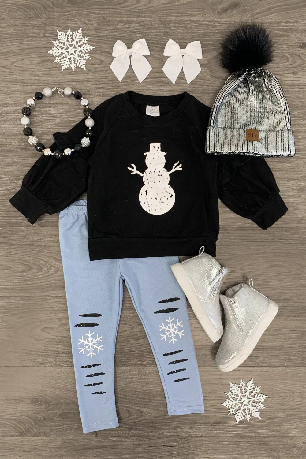 Black & White Snowman Legging Set