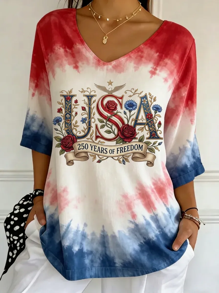 Women's Nashville USA Floral 250 Years Freedom Printed T-shirt