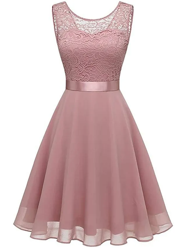 Women‘s Party Dress Lace Dress Knee Length Dress Pink Red Wine Dark Blue Red White Black Sleeveless Pure Color Lace Spring Summer Crew Neck Elegant 2022 XS S M L XL XXL XXXL