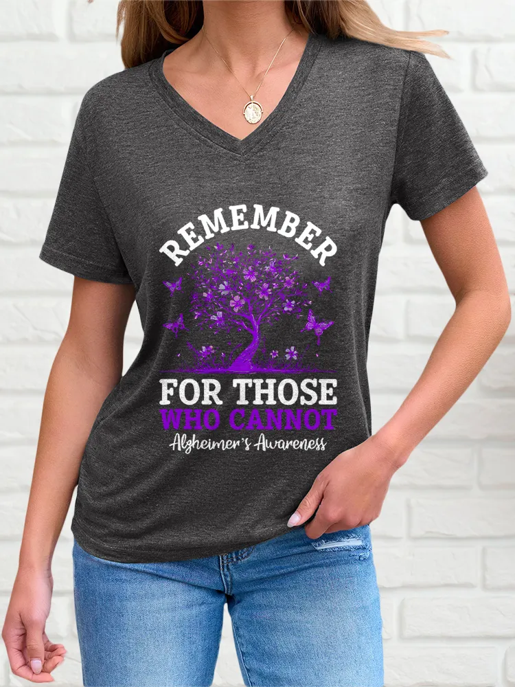 Women'S Short-Sleeved T-Shirt Remember For Those Who Cannot Alzheimer'S Awareness Butterfly Prints
