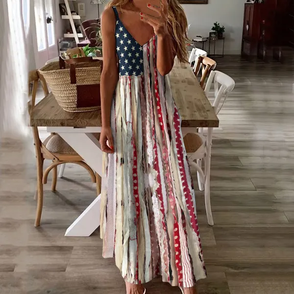 Independence Day Western Tassel Print Slip Maxi Dress