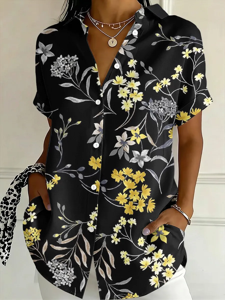 Women's Retro Plant Flower Shirt