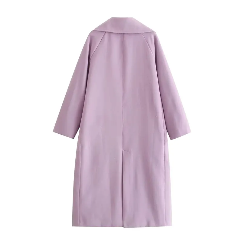Front Buttons Lapel Coat in Purple