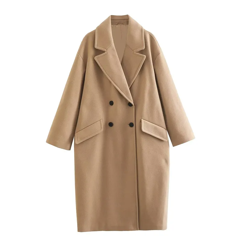 Elegant Solid Double Breasted Lapel Coat
