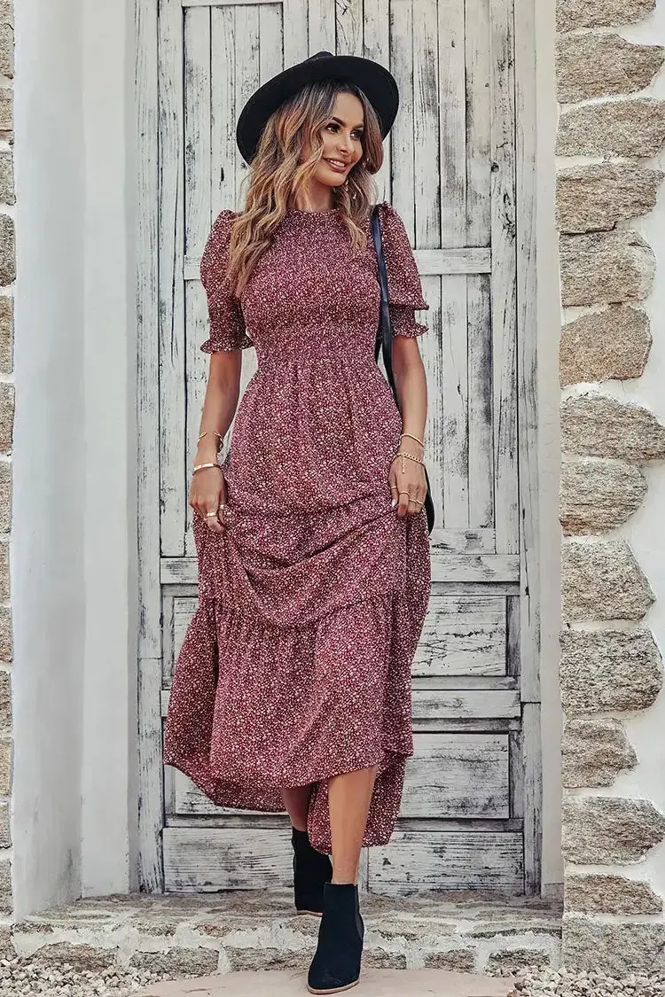 Summer Ruffle Bohemian Tiered Smocked Maxi Dress
