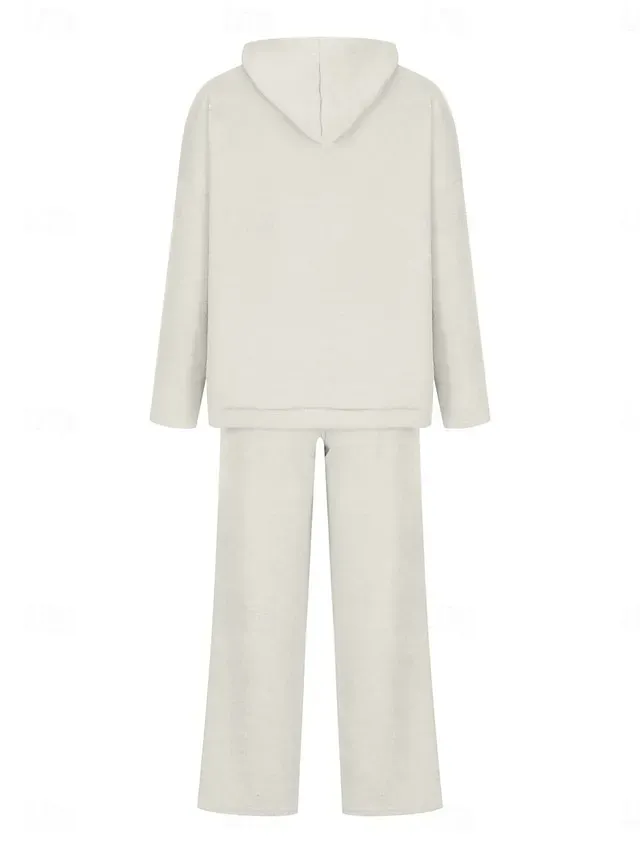 Women's Fashion Streetwear Daily Hoodie Sweatpants Long Sleeve Crew Neck Plain Drawstring Casual Daily Black White Blue Fall Regular Fit