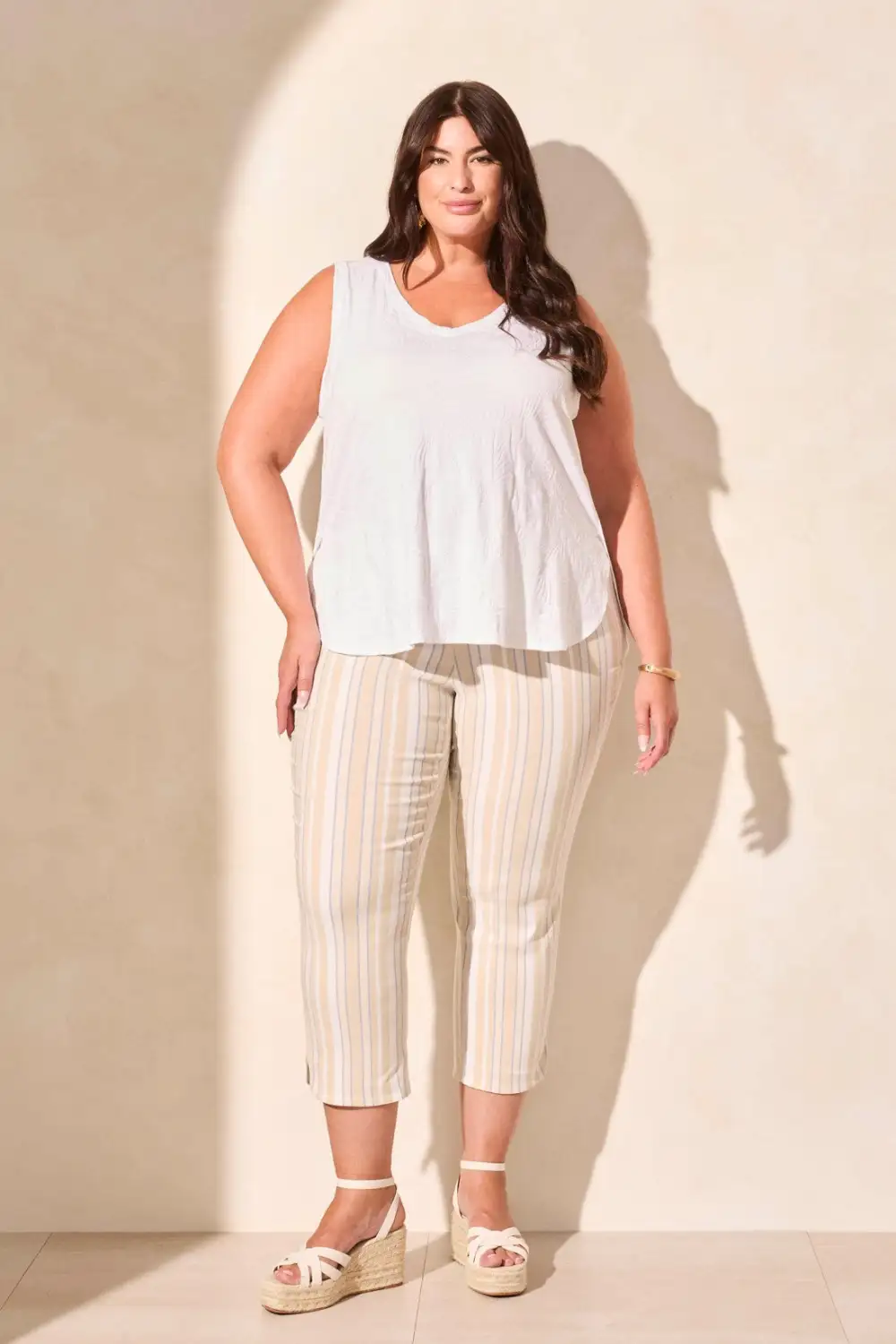 Foliage Jacquard Knit V-Neck Tank-White