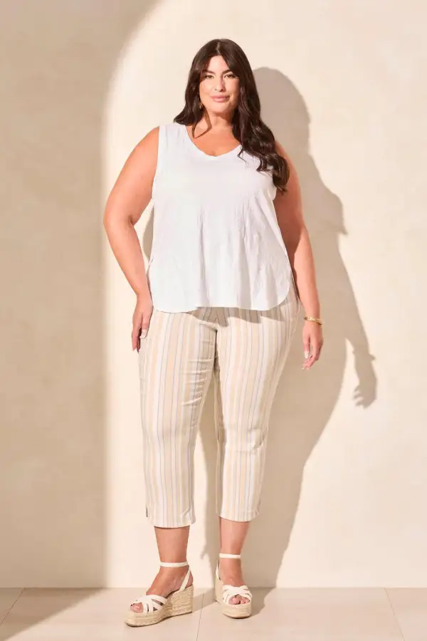 Foliage Jacquard Knit V-Neck Tank-White