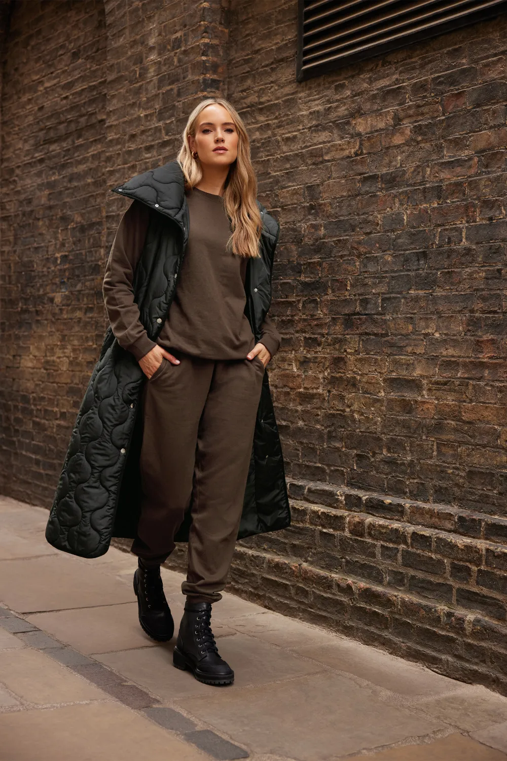 LTS Tall Black Funnel Neck Quilted Longline Gilet