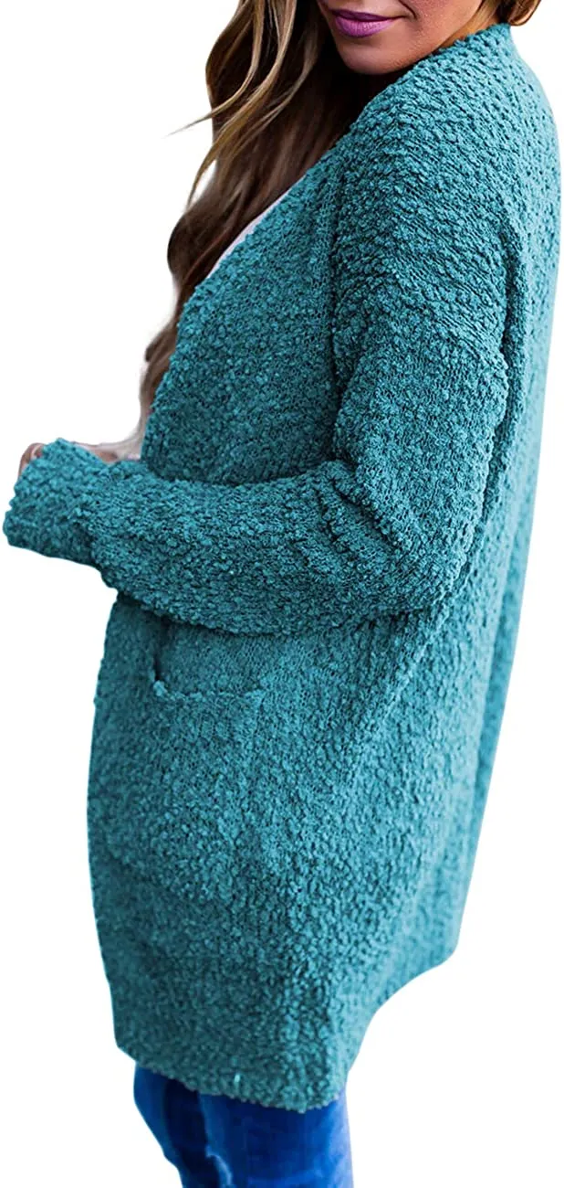 Women's Long Sleeve Soft Chunky Knit Sweater Open Front Cardigans Outwear Coat