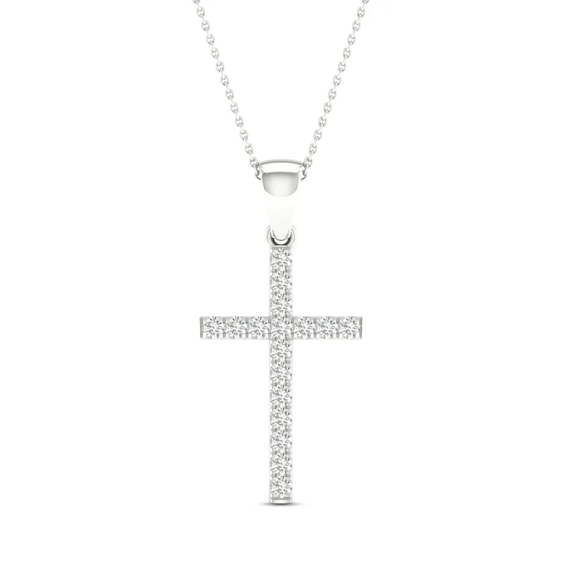 Diamond Cross Necklace 1/5 ct tw Round-Cut Sterling Silver 18