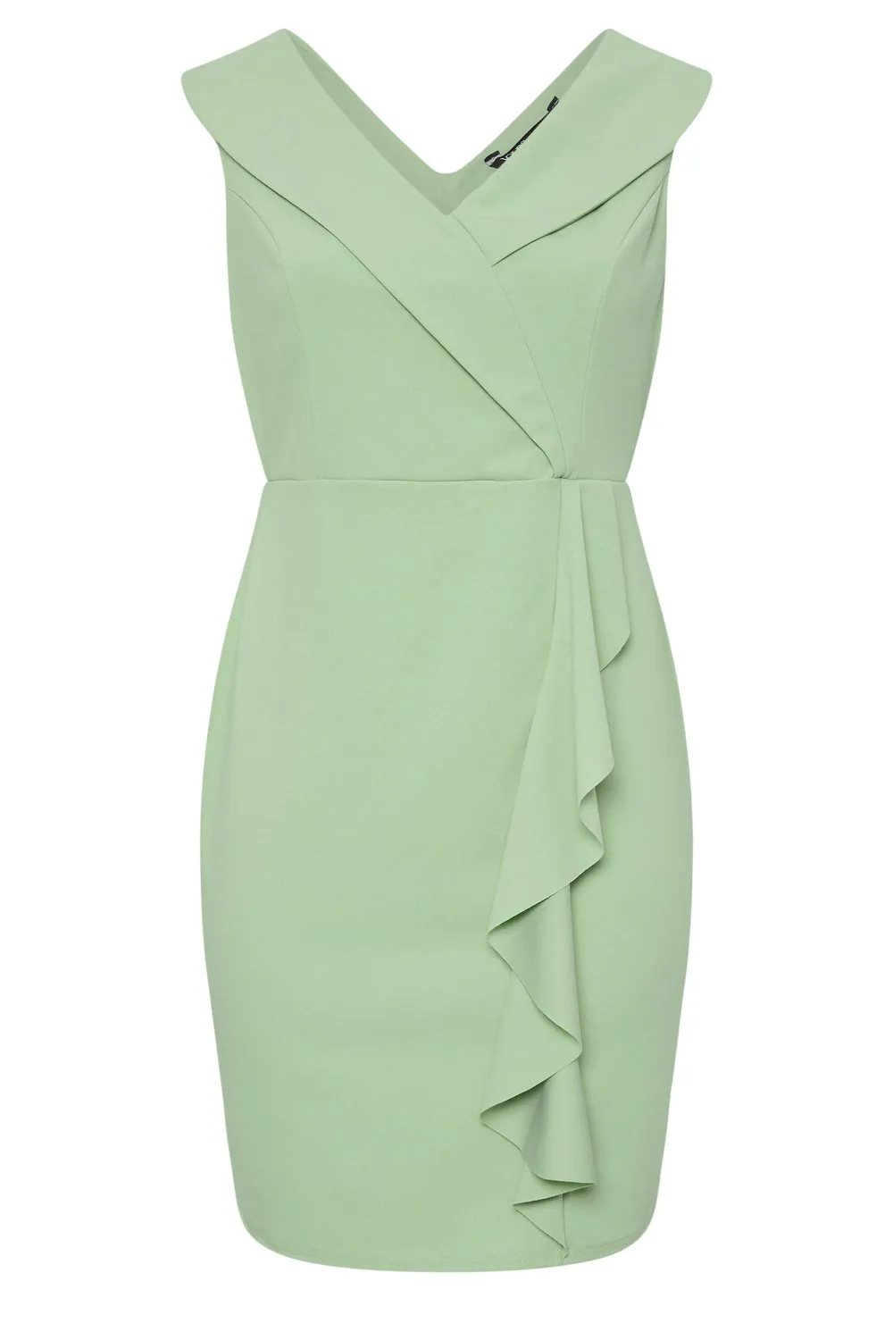 YOURS LONDON Curve Sage Green Tuxedo Style Ruffle Dress