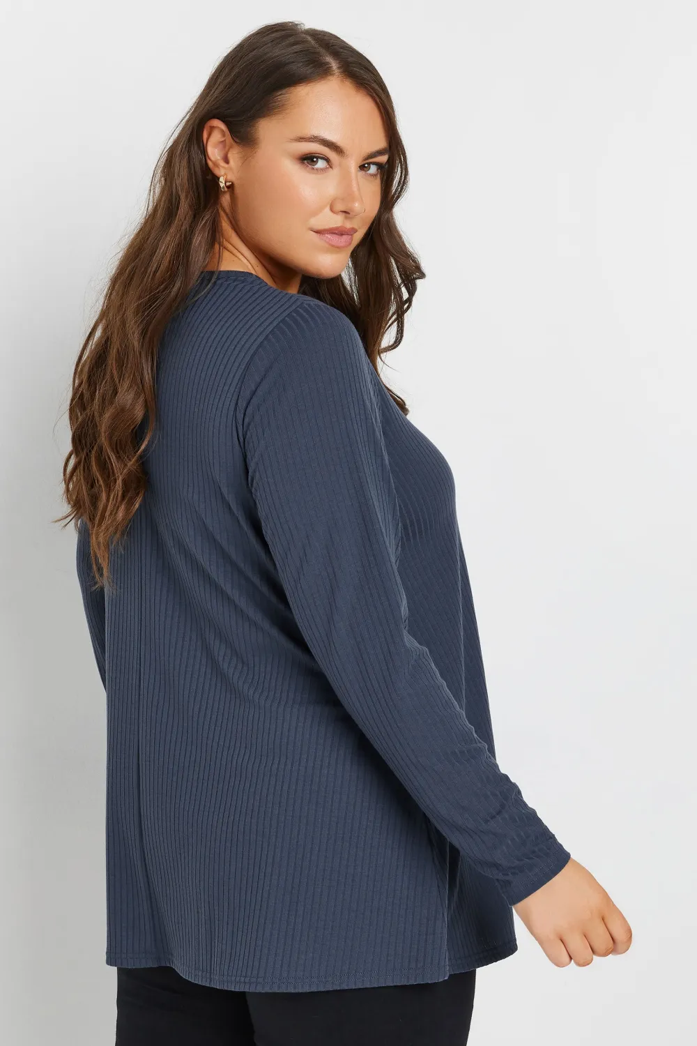 YOURS Curve Black Long Sleeve Ribbed Swing Top