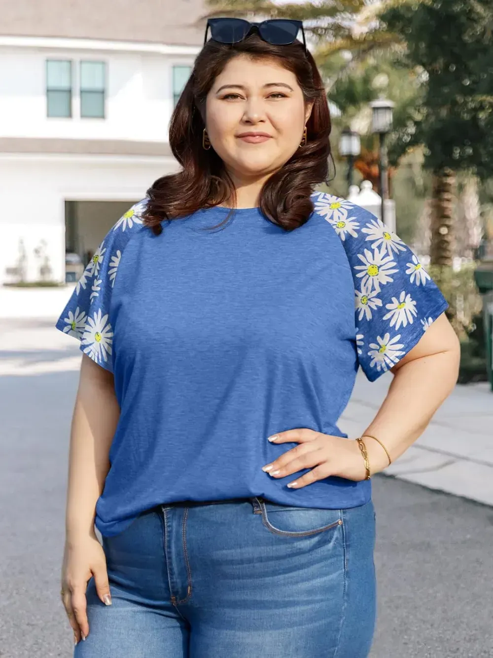 HDLTE Womens Plus Size Tops Floral Bell Sleeves Blouses Summer Crewneck Tunic Loose Casual T Shirts