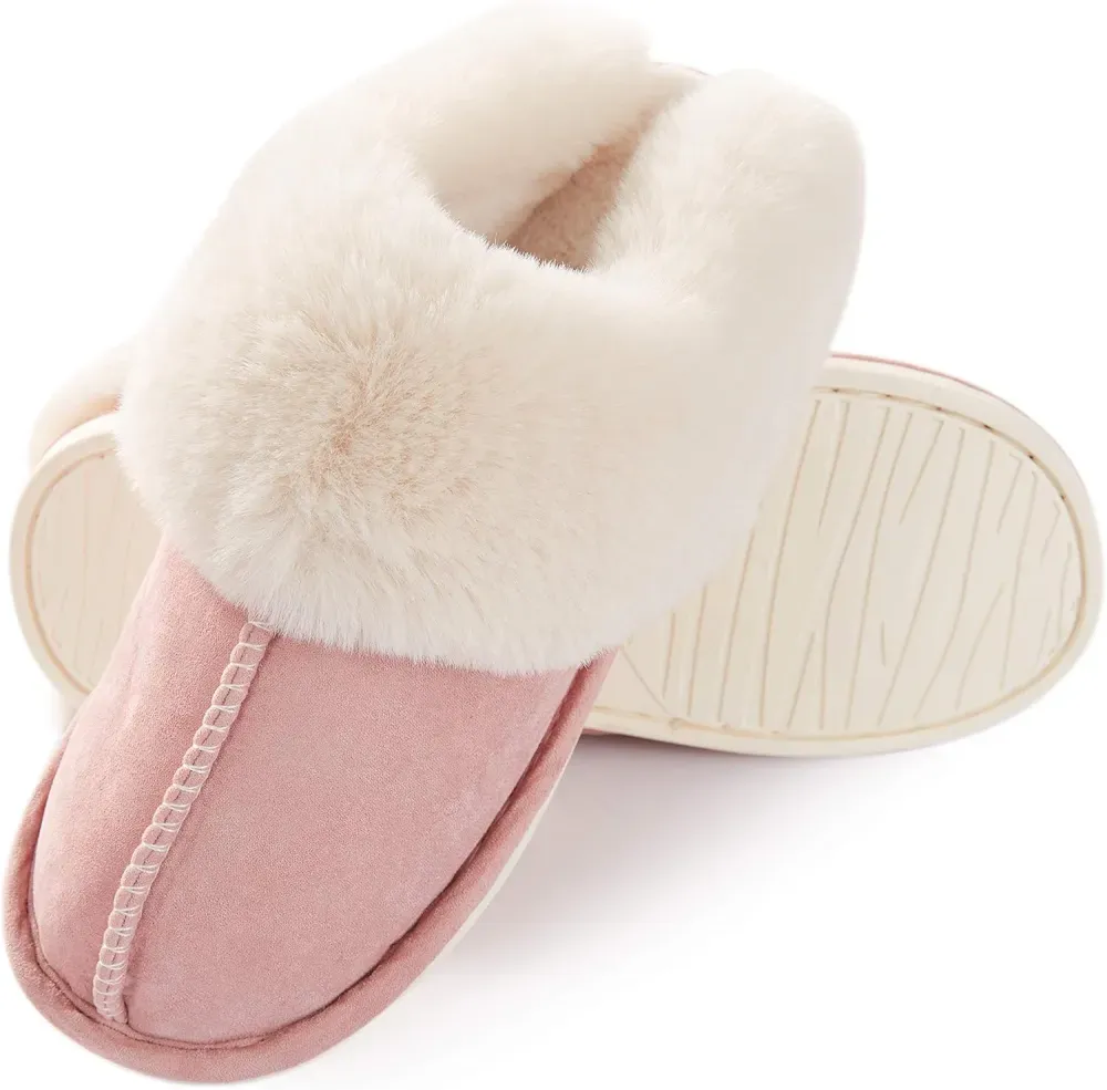 Womens Slipper with Memory Foam Fluffy Soft Warm Slip On House Slippers Anti-Skid Cozy Plush for Indoor Outdoor